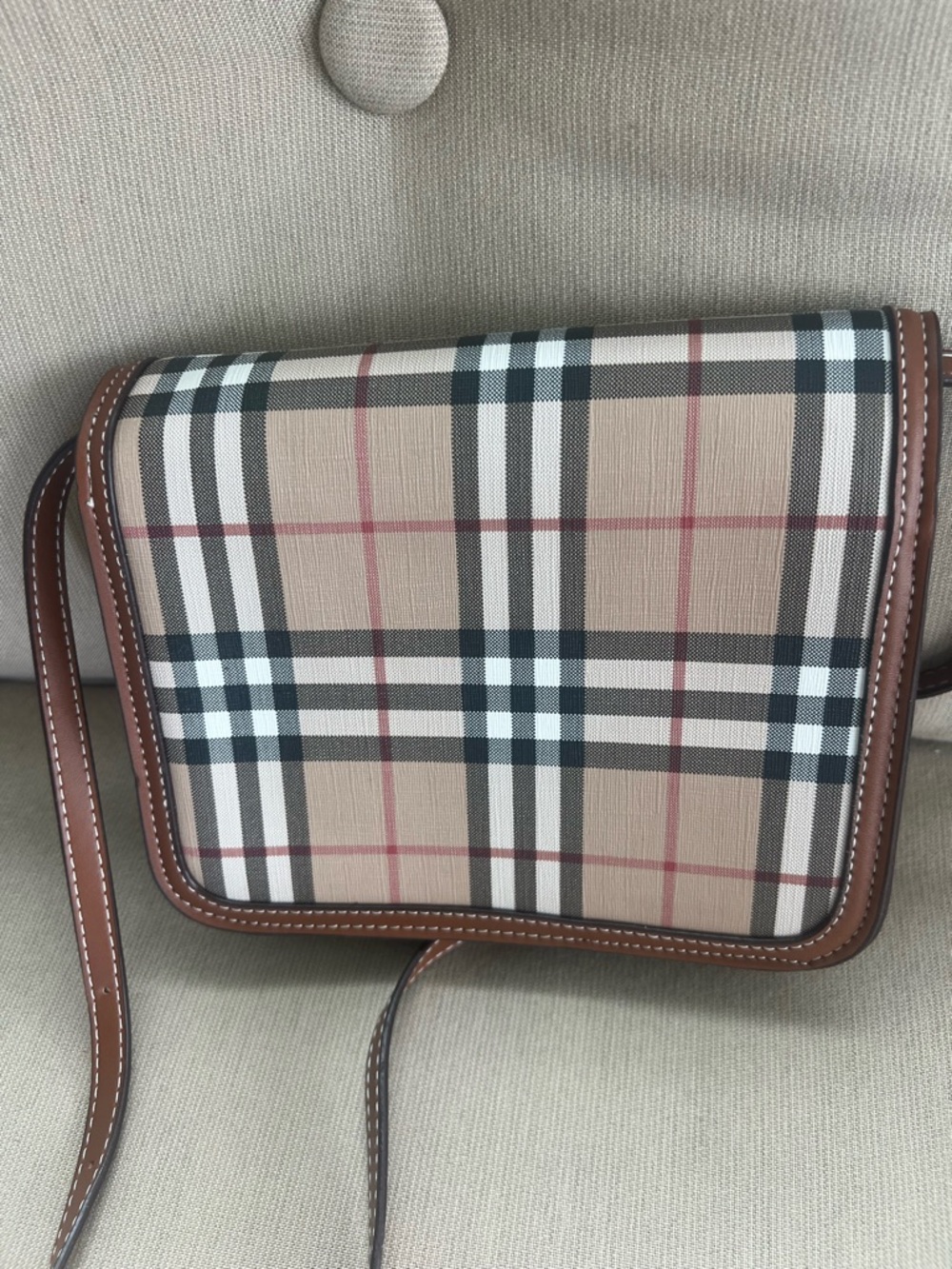 Burberry generic..  Pink  Check TB Small Leather Trim Shoulder Bag - Picture 2 of 4